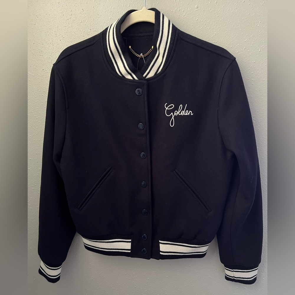 Golden Goose Dirce Navy Cropped Bomber Jacket Size 40 IT New - Picture 5 of 16